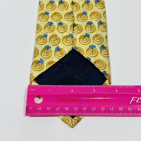 Ermenegildo zegna Silk Tie Necktie Gold With Blue Dandelion Italy - Picture 6 of 7
